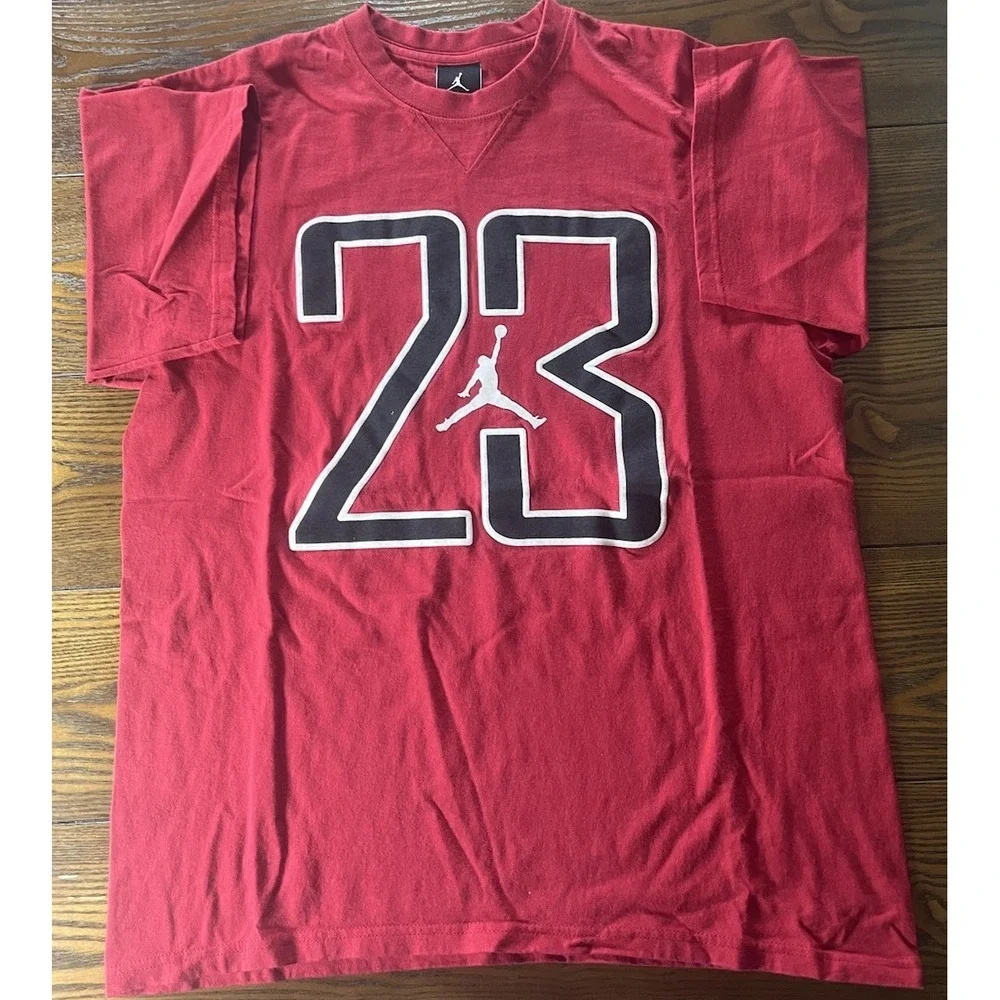 Y2K Air Jordan T-Shirt Men M Jumpman Logo Red Short Sleeve #23